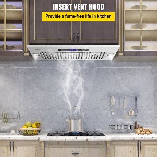 Insert Range Hood, Speed Stainless Steel Built-in Kitchen Vent with Touch & Remote Control, LED Lighting, Baffle Filters