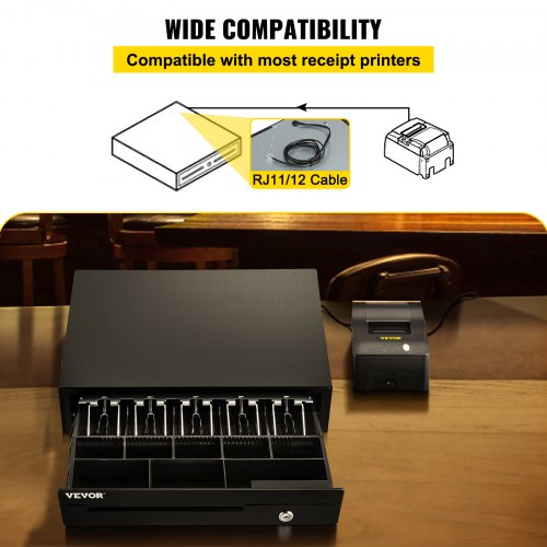 Professional Cash Register Drawer for POS System, Bill Coin Tray, Removable Coin Compartments, Dual Keys for Supermarket