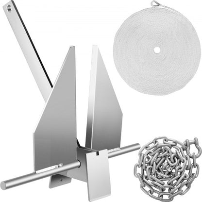 Boat Anchor Kit, Fluke Style Hot Dipped Galvanized Steel Anchor with Rope, Chain & Shackles for Boats Mooring