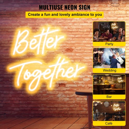 Better Together LED Neon Sign, Warm White Light Signs with Remote Control, Adjustable Brightness, Ideal for Wedding