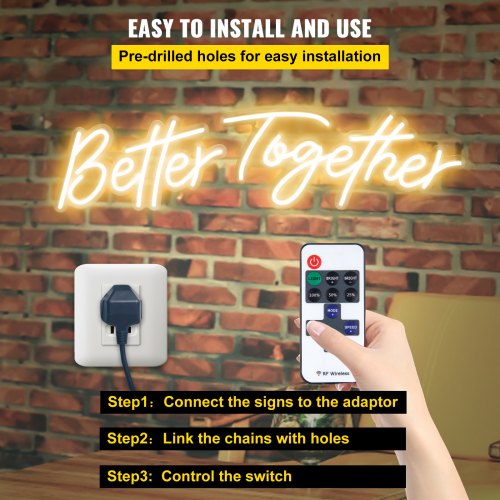 Better Together LED Neon Sign, Warm White Light Signs with Remote Control, Adjustable Brightness, Ideal for Wedding