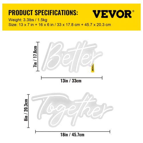 Better Together LED Neon Sign, Warm White Light Signs with Remote Control, Adjustable Brightness, Ideal for Wedding