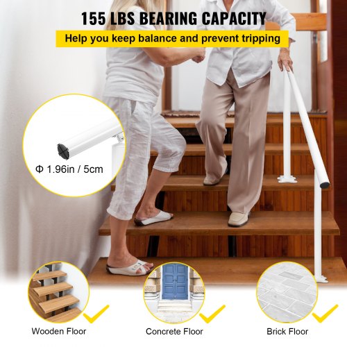Outdoor Stair Railing Kit, Adjustable White Aluminum Handrails, Safety Stair Rail for Elderly, Porch & Garden