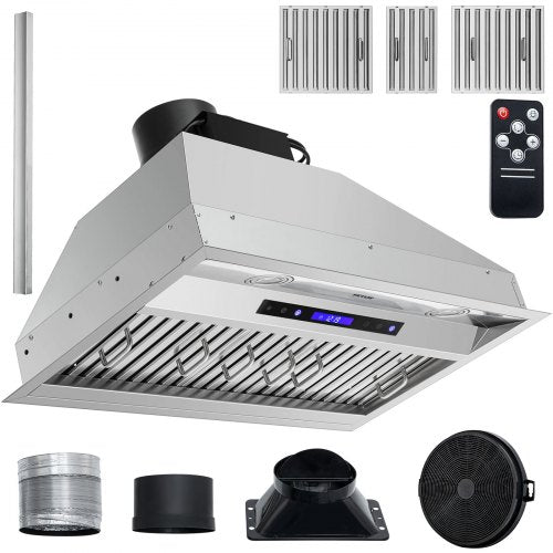 Stainless Steel Insert Range Hood Speed, Built-in Kitchen Vent with Touch Panel & Remote, LED Lights, Baffle Filters