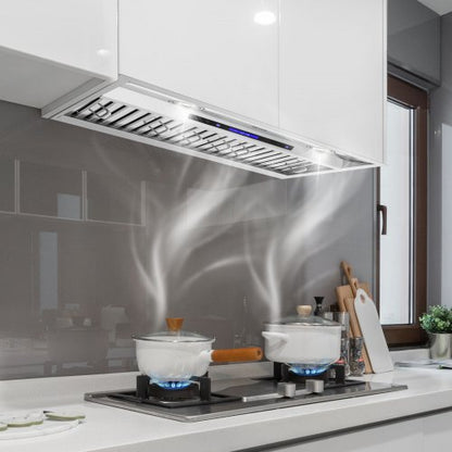 Stainless Steel Insert Range Hood Speed, Built-in Kitchen Vent with Touch Panel & Remote, LED Lights, Baffle Filters