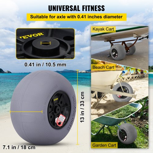 Beach Balloon Wheels & Stainless Steel Axle, TPU Replacement Sand Tires for Kayak Dolly, Canoe Cart, Beach Buggy