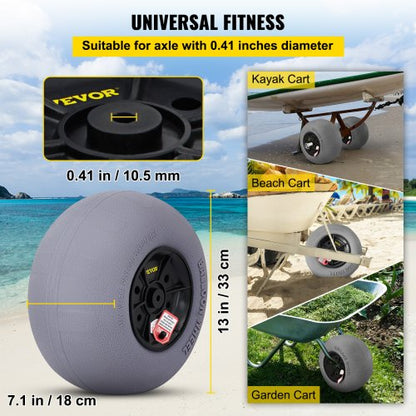 Beach Balloon Wheels & Stainless Steel Axle, TPU Replacement Sand Tires for Kayak Dolly, Canoe Cart, Beach Buggy