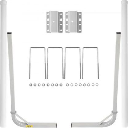Boat Trailer Guide-On Set, Steel Post Guide-Ons with White PVC Tube Covers, Adjustable Width, Complete Mount Kit