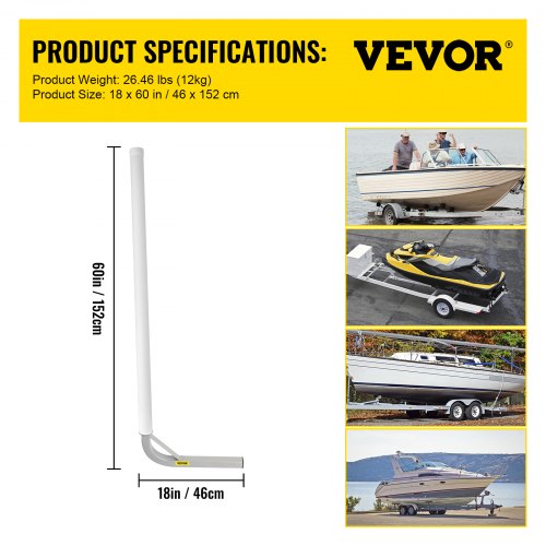 Boat Trailer Guide-On Set, Steel Post Guide-Ons with White PVC Tube Covers, Adjustable Width, Complete Mount Kit