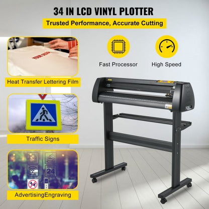 Vinyl Cutter Machine with Paper Feed Cutting Plotter Bundle, Adjustable Speed & Force, LCD Display, Windows Compatible
