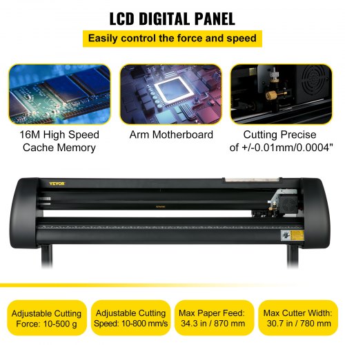 Vinyl Cutter Machine with Paper Feed Cutting Plotter Bundle, Adjustable Speed & Force, LCD Display, Windows Compatible