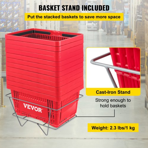 Store Shopping Baskets, PE Material with Plastic Handle & Iron Stand for Supermarket, Retail & Bookstore