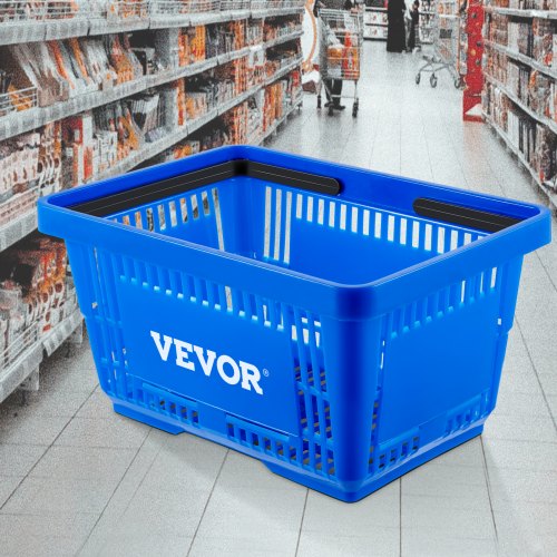 Shopping Basket Set, Store Baskets with Plastic Handle & Iron Stand, Durable PE Material for Supermarket, Retail