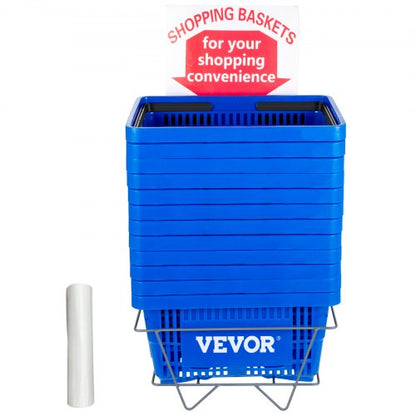 Shopping Basket Set, Store Baskets with Plastic Handle & Iron Stand, Durable PE Material for Supermarket, Retail
