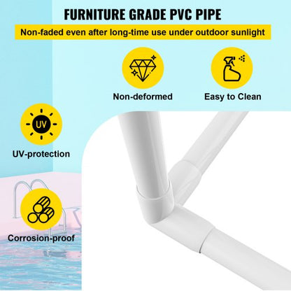 Pool Towel Rack Bar, Freestanding Outdoor PVC Trapezoidal Poolside Storage Organizer with Towel Clips, Mesh Bag & Hook