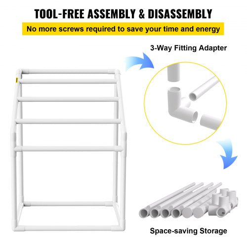 Pool Towel Rack Bar, Freestanding Outdoor PVC Trapezoidal Poolside Storage Organizer with Towel Clips, Mesh Bag & Hook