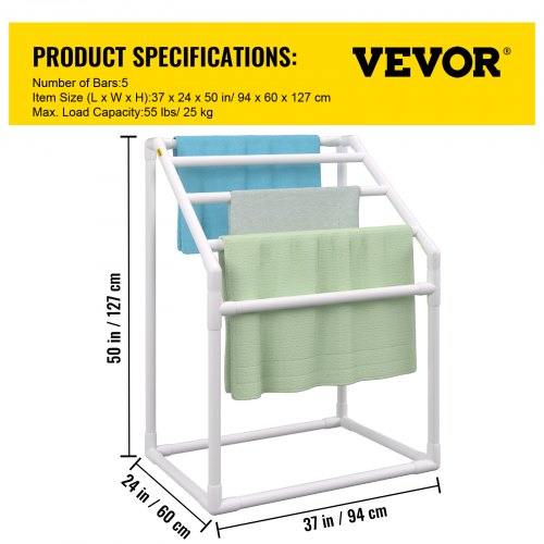 Pool Towel Rack Bar, Freestanding Outdoor PVC Trapezoidal Poolside Storage Organizer with Towel Clips, Mesh Bag & Hook