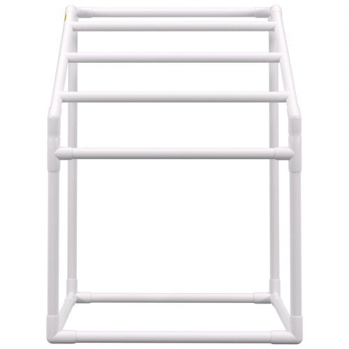 Pool Towel Rack Bar, Freestanding Outdoor PVC Trapezoidal Poolside Storage Organizer with Towel Clips, Mesh Bag & Hook