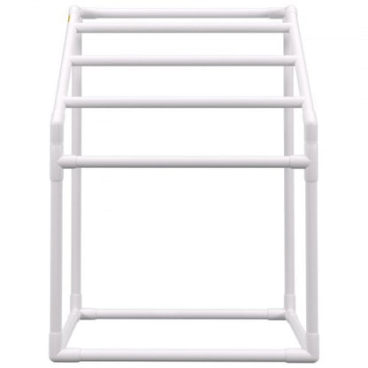 Pool Towel Rack Bar, Freestanding Outdoor PVC Trapezoidal Poolside Storage Organizer with Towel Clips, Mesh Bag & Hook