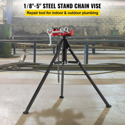 Heavy-Duty Tripod Pipe Chain Vise, Pipe Capacity, Chain, Folding Steel Legs for Pipe Grabbing, Support & Bending