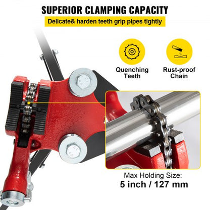 Heavy-Duty Tripod Pipe Chain Vise, Pipe Capacity, Chain, Folding Steel Legs for Pipe Grabbing, Support & Bending
