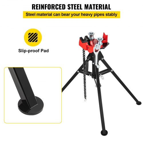Heavy-Duty Tripod Pipe Chain Vise, Pipe Capacity, Chain, Folding Steel Legs for Pipe Grabbing, Support & Bending