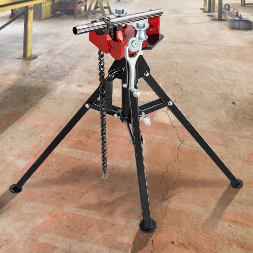 Heavy-Duty Tripod Pipe Chain Vise, Pipe Capacity, Chain, Folding Steel Legs for Pipe Grabbing, Support & Bending
