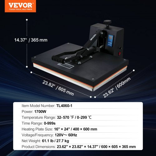 Heat Press Power Digital Industrial Sublimation Printer, Fast Heating, High Pressure Heat Press Machine for T-Shirts
