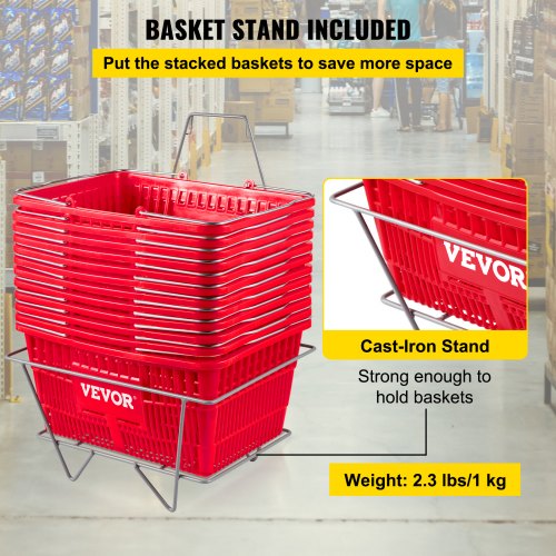 Shopping Basket Set, Durable PE Material with Handle & Stand, Supermarket, Retail & Grocery