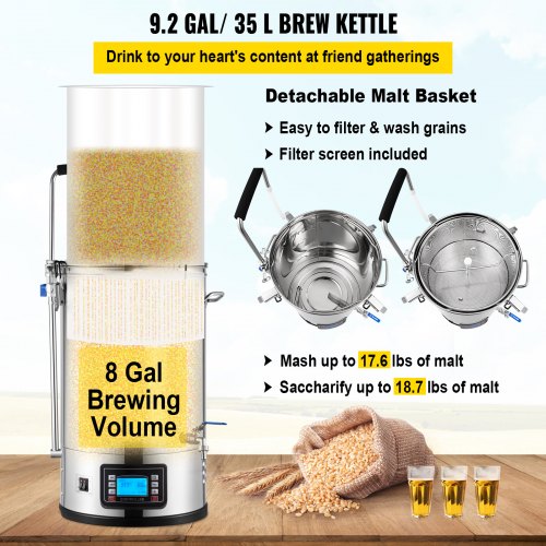 AllGrain Home Beer Brewing System 92 Gal35 L Brewing Pot WCirculating Pump LCD Control Panel AutoMa 4