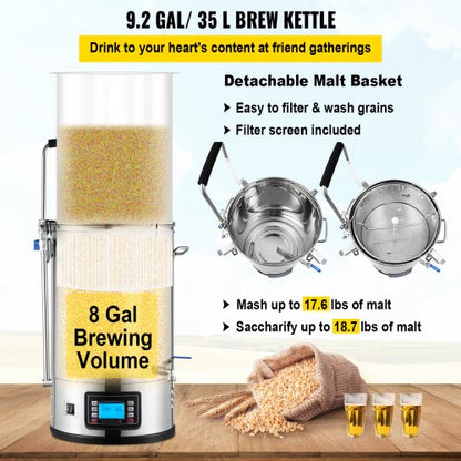 AllGrain Home Beer Brewing System 92 Gal35 L Brewing Pot WCirculating Pump LCD Control Panel AutoMa 4