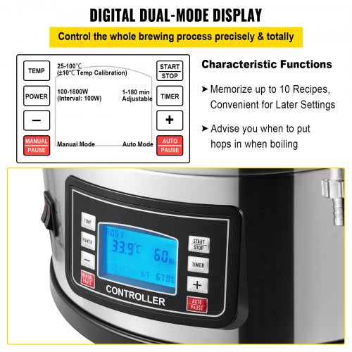 AllGrain Home Beer Brewing System 92 Gal35 L Brewing Pot WCirculating Pump LCD Control Panel AutoMa 5