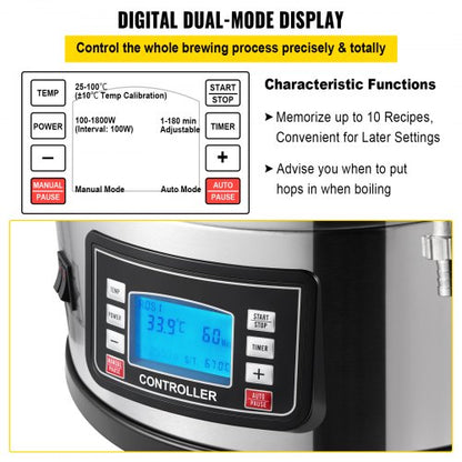 AllGrain Home Beer Brewing System 92 Gal35 L Brewing Pot WCirculating Pump LCD Control Panel AutoMa 5