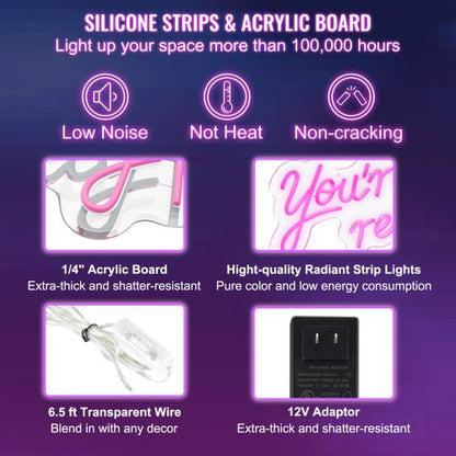 Large Pink LED Neon Sign 275 X 12 Youre Like Really Pretty Wall Decor With Remote Perfect For Bedro 3