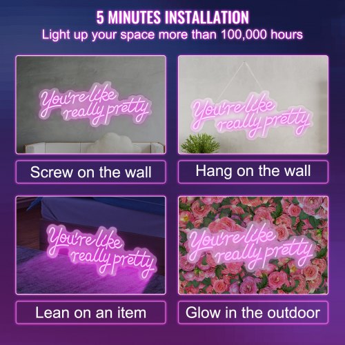 Large Pink LED Neon Sign 275 X 12 Youre Like Really Pretty Wall Decor With Remote Perfect For Bedro 4