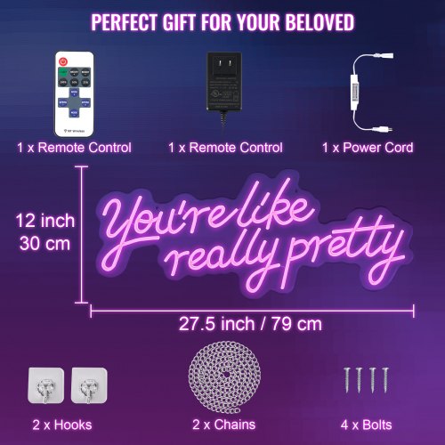 Large Pink LED Neon Sign 275 X 12 Youre Like Really Pretty Wall Decor With Remote Perfect For Bedro 7