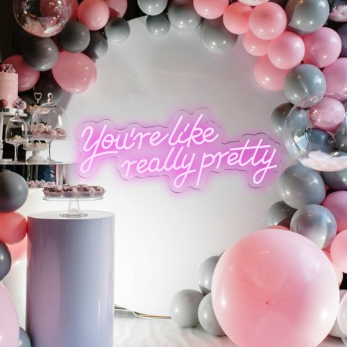 Large Pink LED Neon Sign (27.5" x 12"), "You're Like Really Pretty" Wall Decor with Remote, Perfect for Bedrooms
