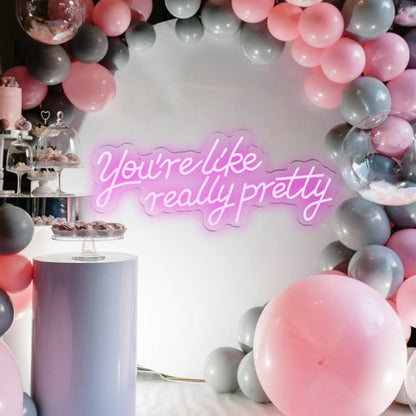 Large Pink LED Neon Sign (27.5" x 12"), "You're Like Really Pretty" Wall Decor with Remote, Perfect for Bedrooms