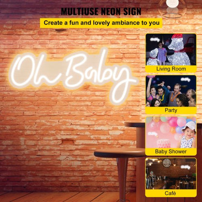 Oh Baby Neon Sign 235 X 12 Warm White LED Wall Decor With Remote Control Dimmable For Baby Showers  2