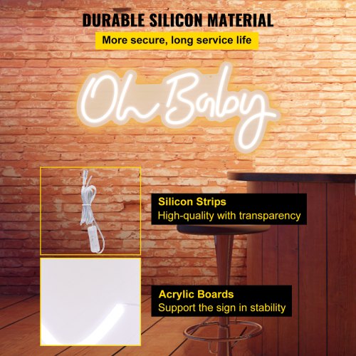 Oh Baby Neon Sign 235 X 12 Warm White LED Wall Decor With Remote Control Dimmable For Baby Showers  4