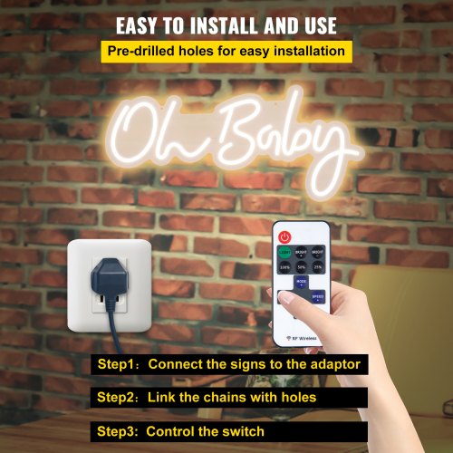 Oh Baby Neon Sign 235 X 12 Warm White LED Wall Decor With Remote Control Dimmable For Baby Showers  5