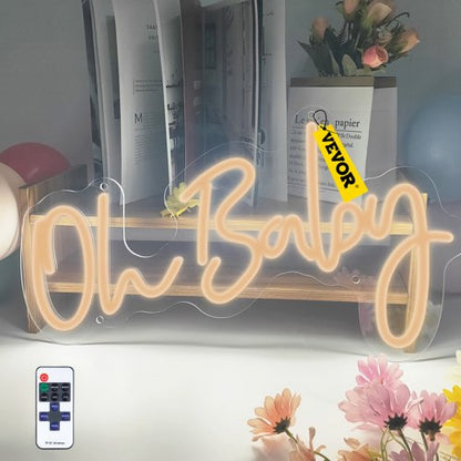Oh Baby Neon Sign, 23.5" x 12" Warm White LED Wall Decor with Remote Control, Dimmable for Baby Showers, Birthdays