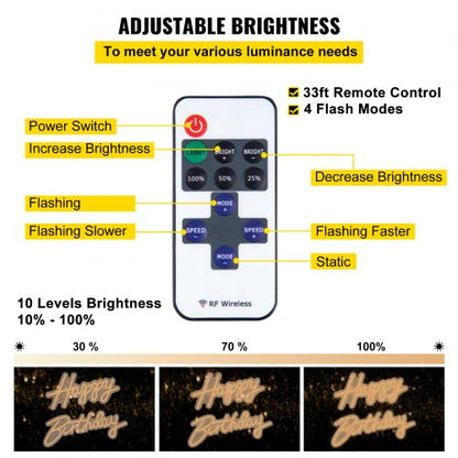 Happy Birthday Neon Sign 165 X 8  23 X 8 LED Neon Lights W Remote Control Adjustable Brightness For 3