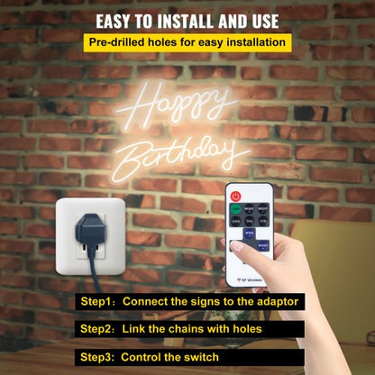 Happy Birthday Neon Sign 165 X 8  23 X 8 LED Neon Lights W Remote Control Adjustable Brightness For 5
