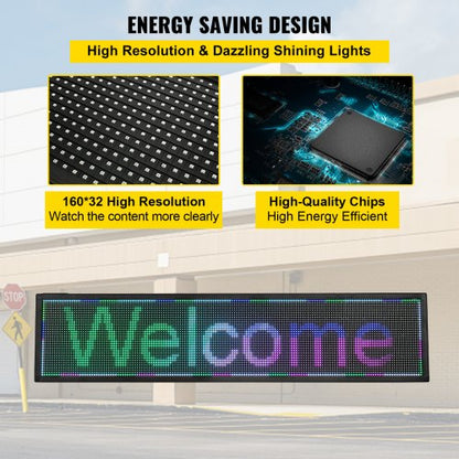 40x9 LED Scrolling Sign Full Color P6 Programmable Display High Brightness Electronic Message Board 5