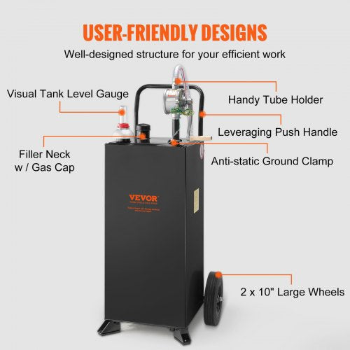 30Gallon Fuel Caddy Portable Fuel Storage Tank With Wheels  Manual Transfer Pump  GasolineDiesel Co 4