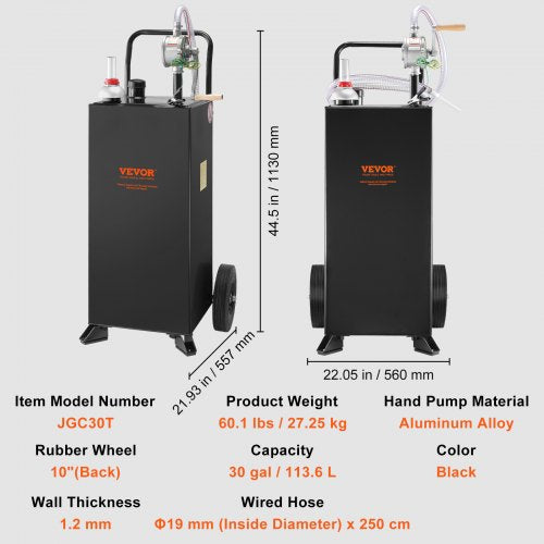 30Gallon Fuel Caddy Portable Fuel Storage Tank With Wheels  Manual Transfer Pump  GasolineDiesel Co 7