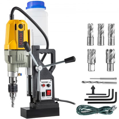 2697lbf/12000N Portable Electric Mag Drill Press with 7 Bits, 1100W, 580 RPM Max Speed Magnetic Drilling Machine