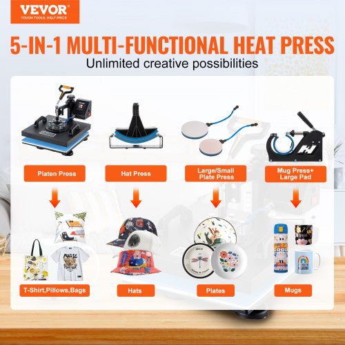 5 In 1 Heat Press 15 X 15 Digital Clamshell Sublimation Machine For DIY Mug Cap Plate  TShirt Trans 2