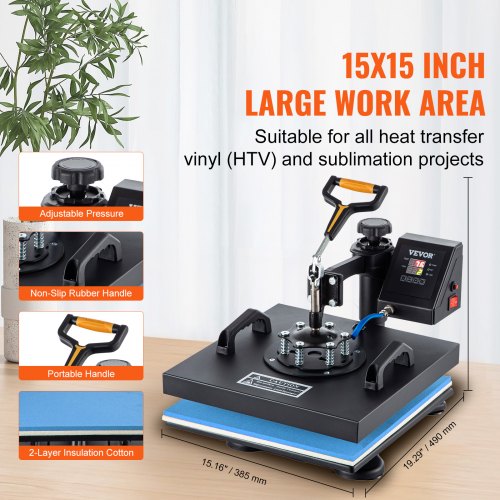 5 In 1 Heat Press 15 X 15 Digital Clamshell Sublimation Machine For DIY Mug Cap Plate  TShirt Trans 4